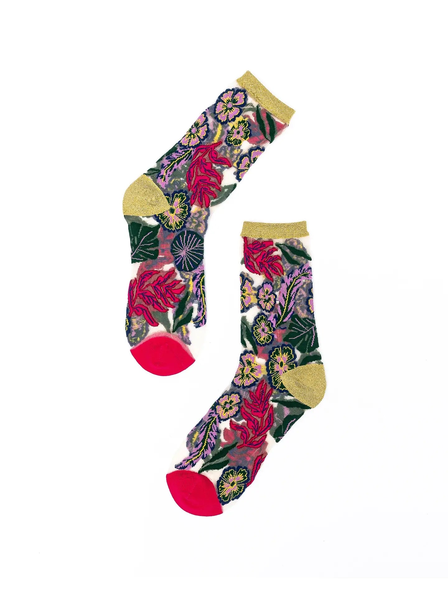 Floral Sheer Crew Socks, Radiant Red