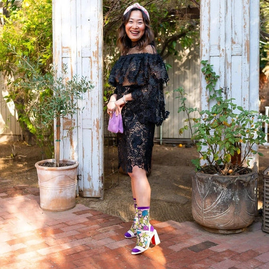 Floral Sheer Crew Sock - Luscious Purple