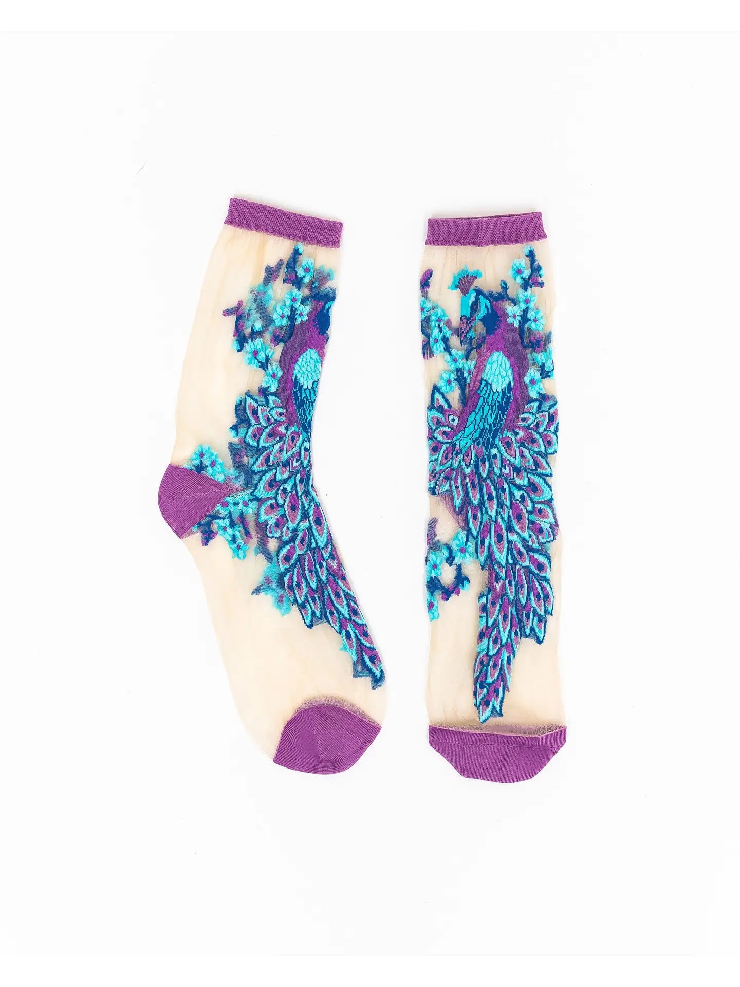 Dazzling Peacock Sheer Crew Sock