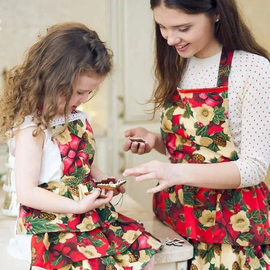 Handmade Winter Red Christmas Floral Kids Apron