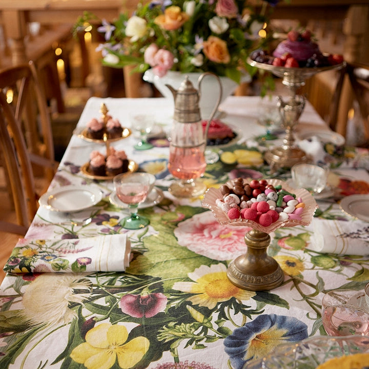 Luxury Linen Flower Garden Tablecloth
