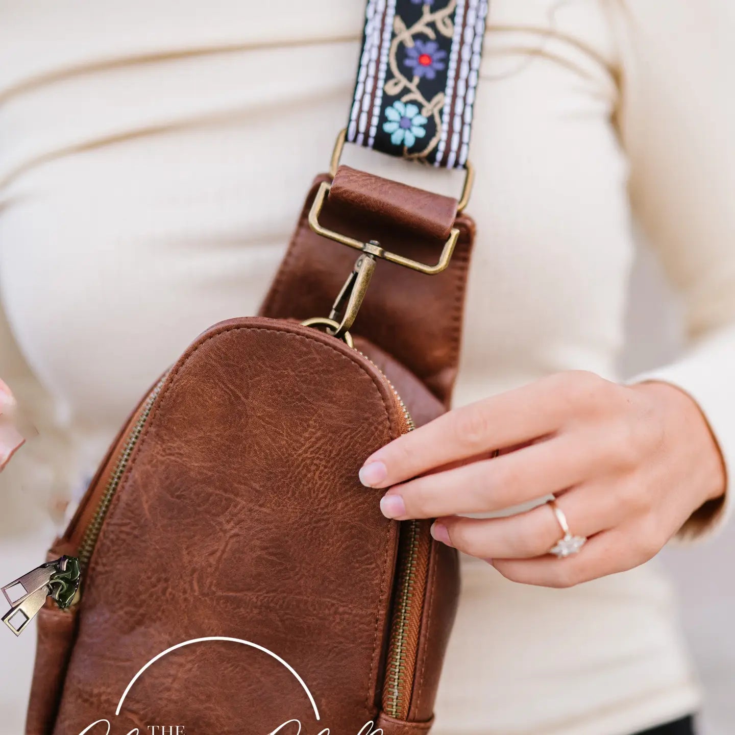 Shoulder Sling Bag, Floral Blues