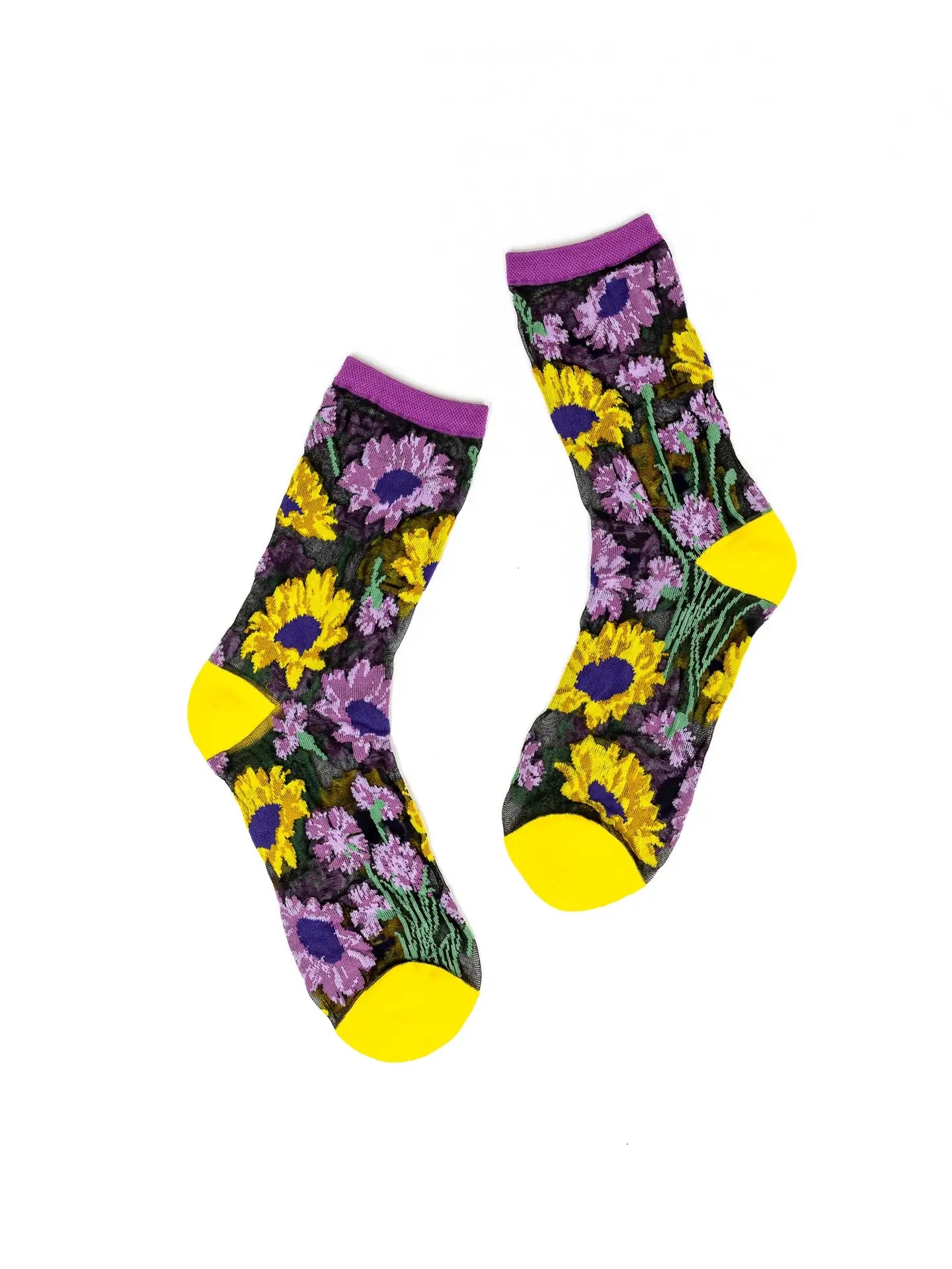 Mixed Sunflowers Sheer Crew Sock