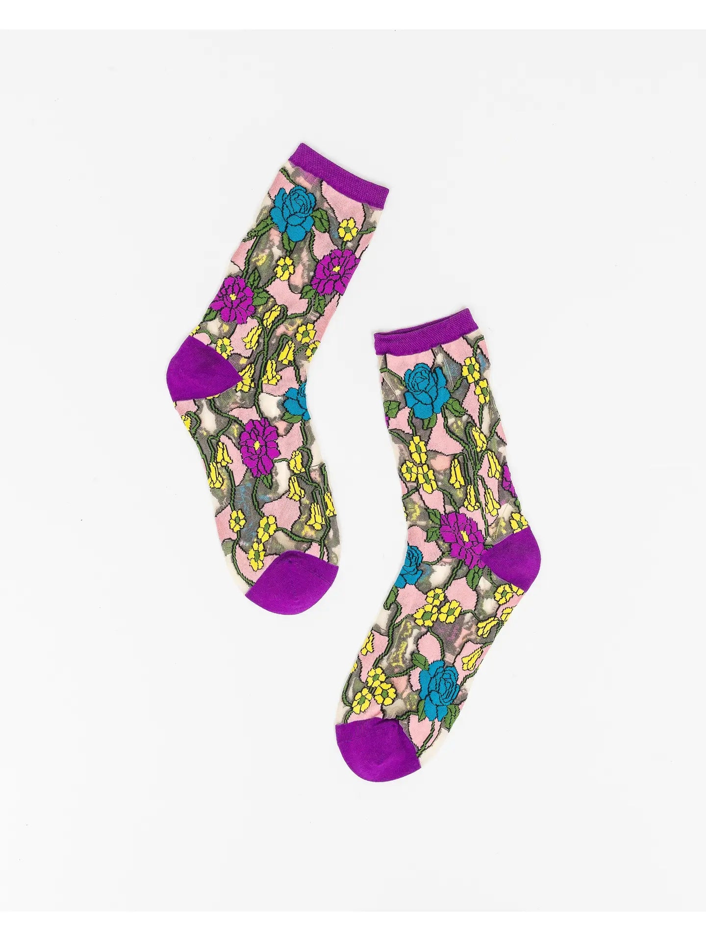 Floral Sheer Crew Sock - Luscious Purple