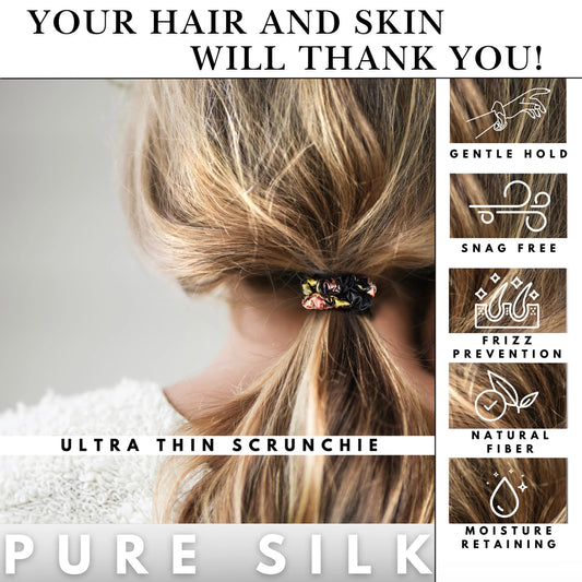 Ultra-Thin Pure Mulberry Silk Botanical Scrunchy Set