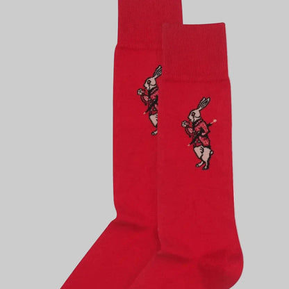 Men's Luxury Cotton Socks, Alice's in Wonderland White Rabbic