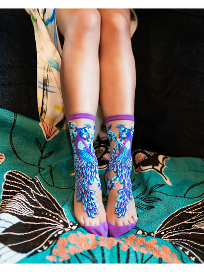 Dazzling Peacock Sheer Crew Sock