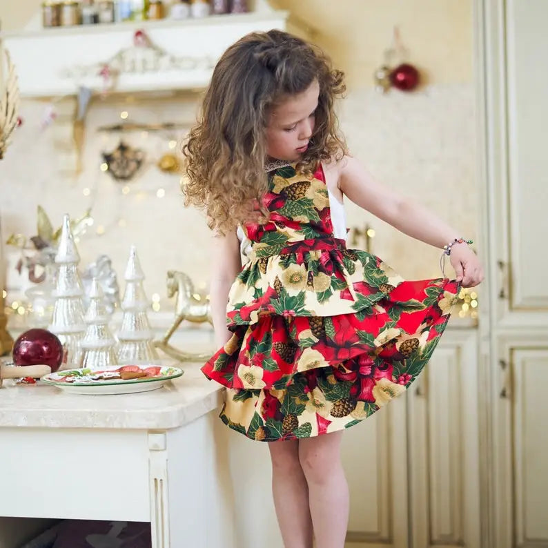 Winter Red Christmas Floral Kids Apron