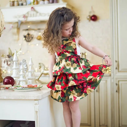 Winter Red Christmas Floral Kids Apron