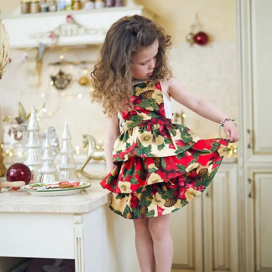 Winter Red Christmas Floral Kids Apron