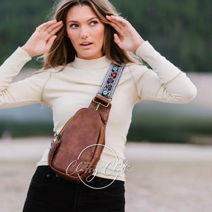 Shoulder Sling Bag, Floral Blues