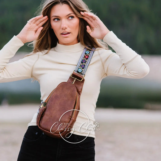 Shoulder Sling Bag, Floral Blues