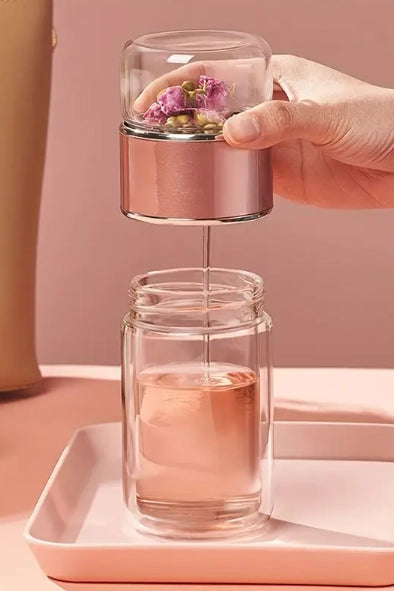 Glass Tea Infuser Bottle – Double Walled, Rose Gold