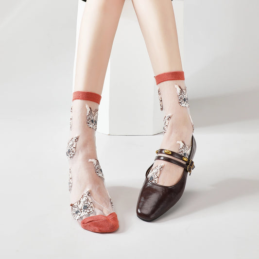 Cute Cat Sheer Socks - Mocha Brown