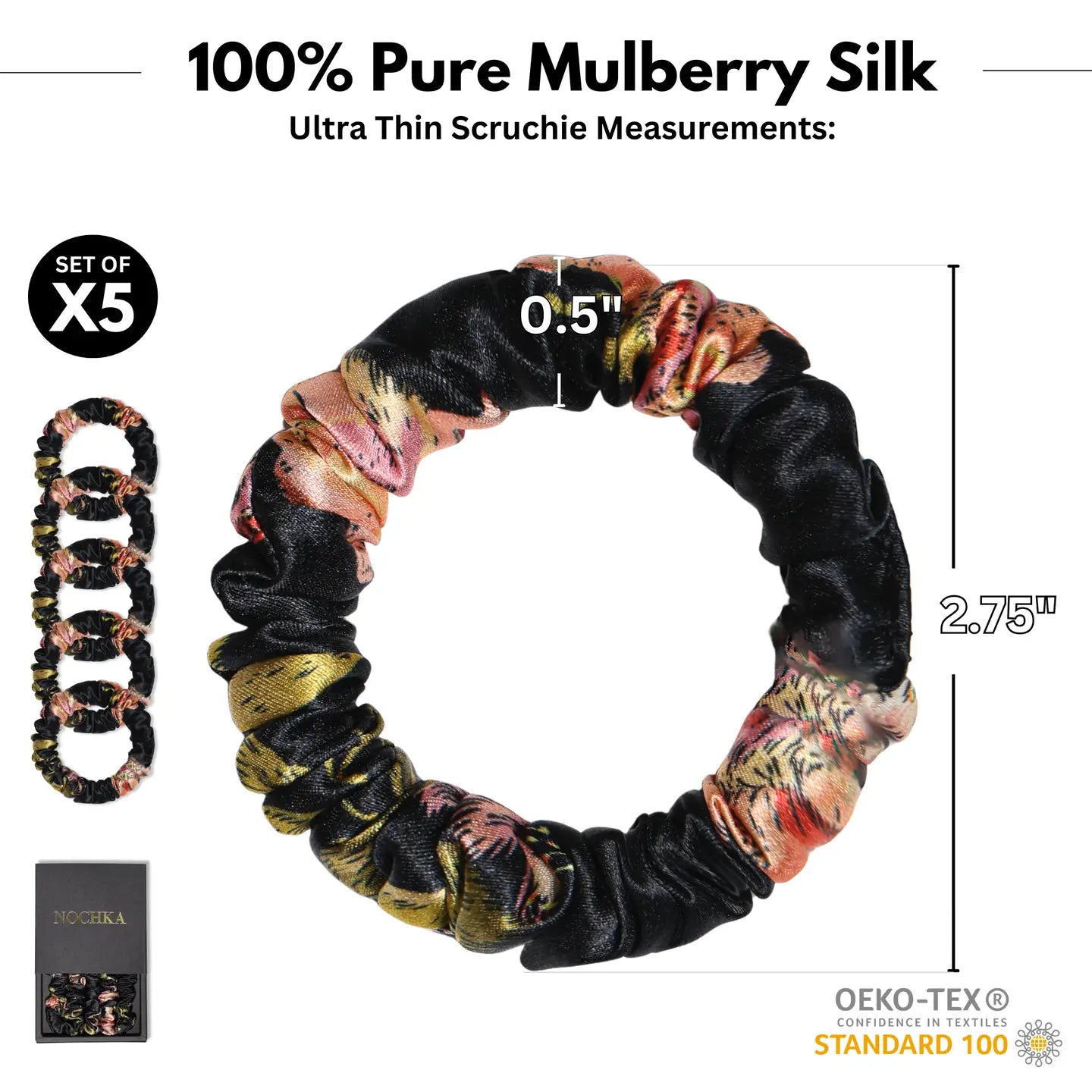 Ultra-Thin Pure Mulberry Silk Botanical Scrunchy Set