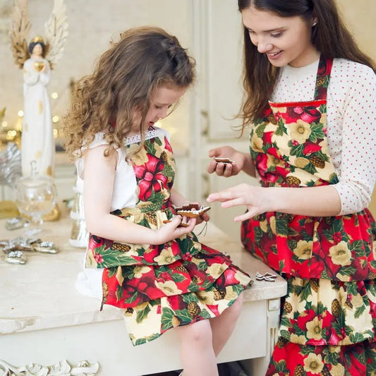 Winter Red Christmas Floral Kids Apron