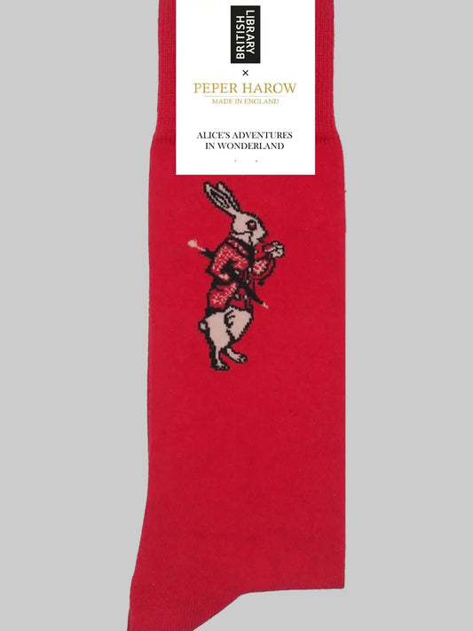 Men's Luxury Cotton Socks, Alice's in Wonderland White Rabbic