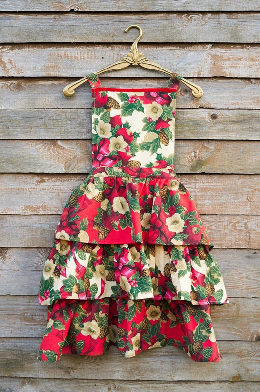 Winter Red Christmas Floral Ladies Apron