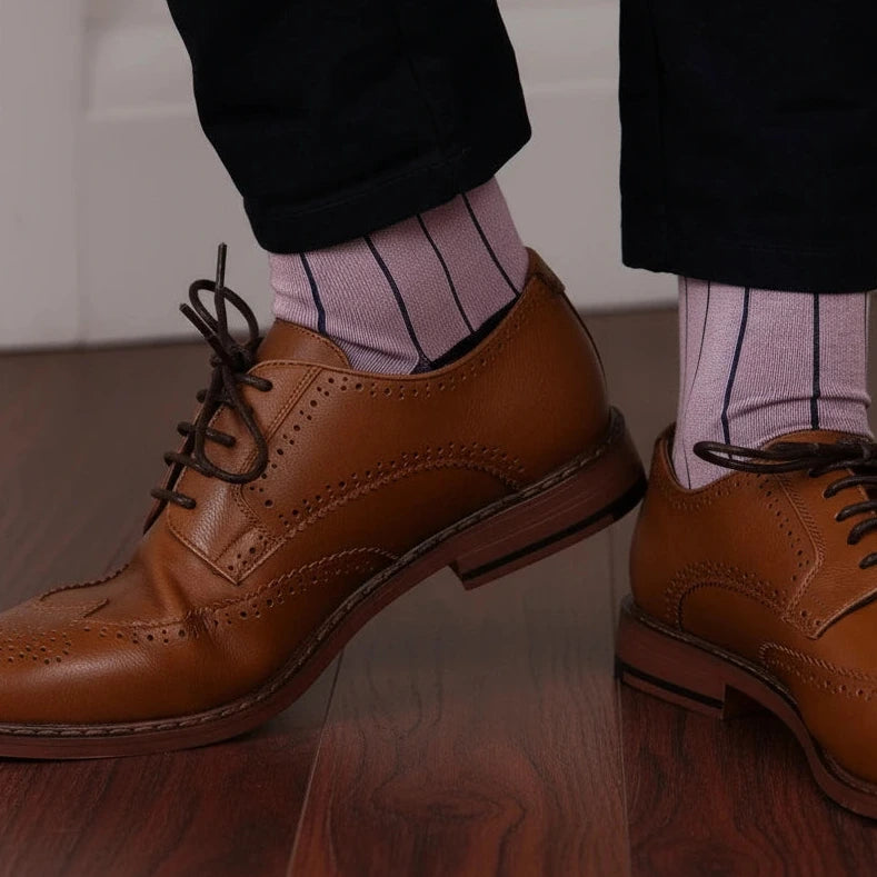 Men's Luxury Cotton Socks, Classic Pin Stripe Pink/Black