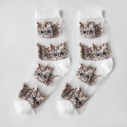 Whiskie White Sheer Cat Socks