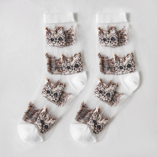 Whiskie White Sheer Cat Socks