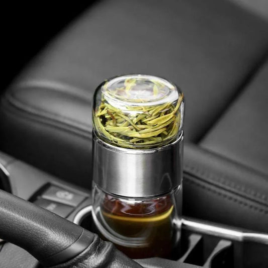 Glass Tea Infuser Bottle - Cool Grey/Silver