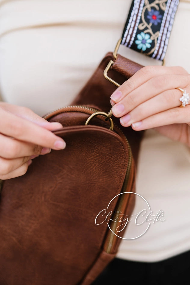 Shoulder Sling Bag, Floral Blues