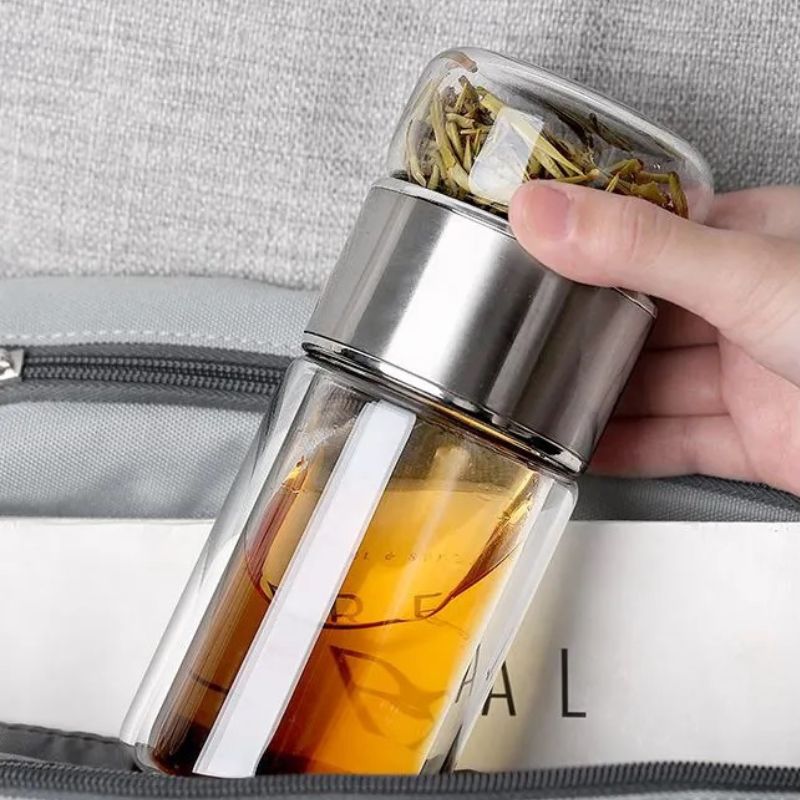 Glass Tea Infuser Bottle - Cool Grey/Silver