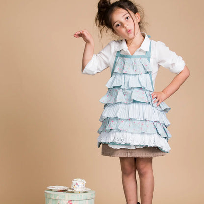 Powdered Blue Ruffle Floral Kids Apron
