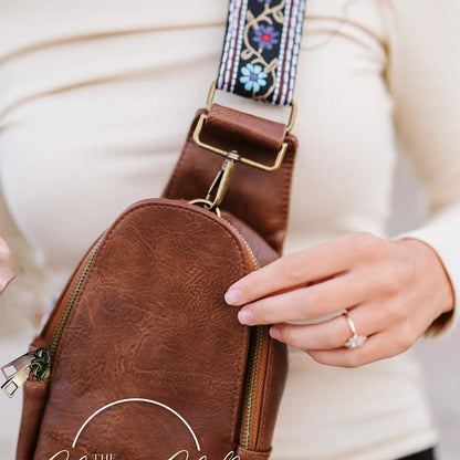 Shoulder Sling Bag, Floral Blues