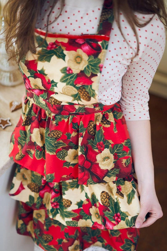 Winter Red Christmas Floral Ladies Apron