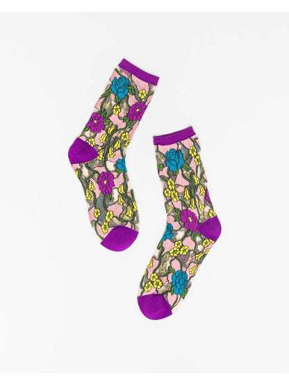 Stain Glass Floral Sheer Crew Sock