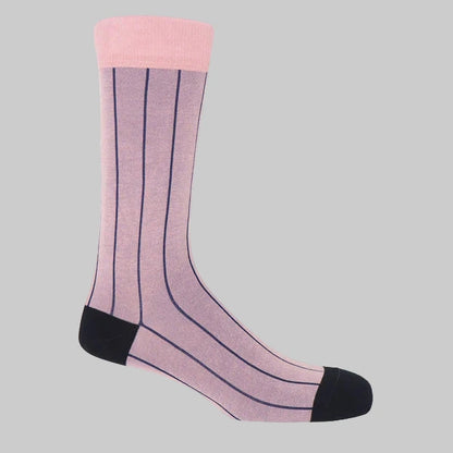 Men's Luxury Cotton Socks, Classic Pin Stripe Pink/Black