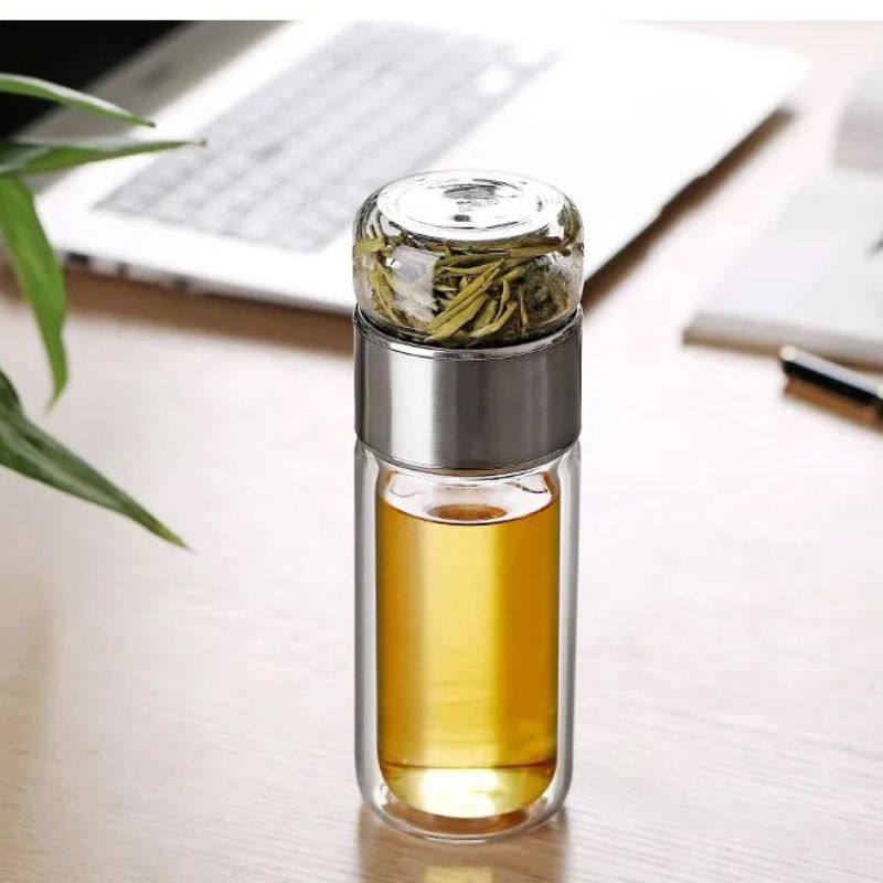 Glass Tea Infuser Bottle - Cool Grey/Silver