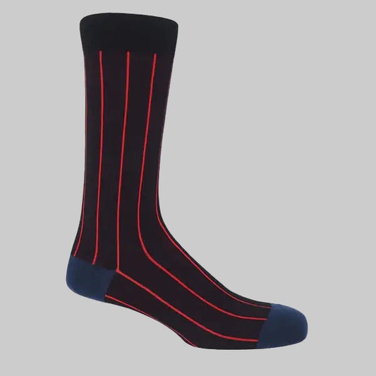 Men's Luxury Cotton Socks, Classic Pin Stripe Black/Red