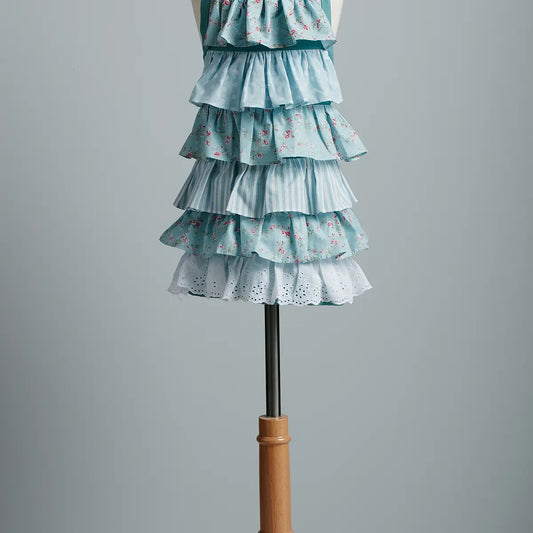 Powdered Blue Ruffle Floral Kids Apron