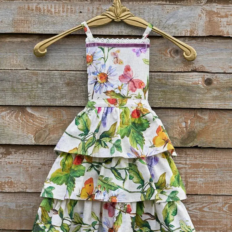 Handmade Floral Ruffle Kids Apron